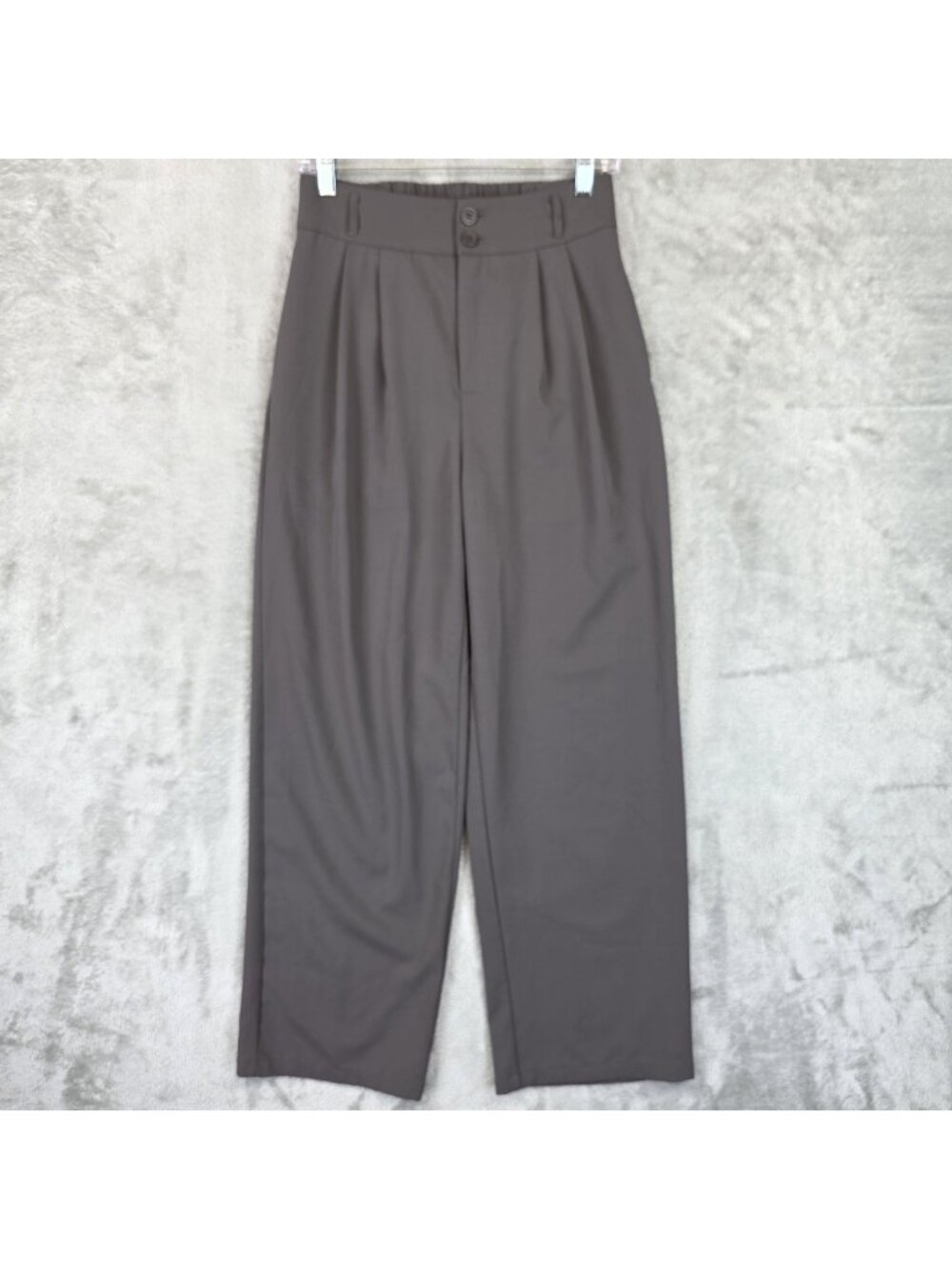 Halara Dress Pants Womens S Gray Twill Pleated Relaxed High Rise Elastic Waist